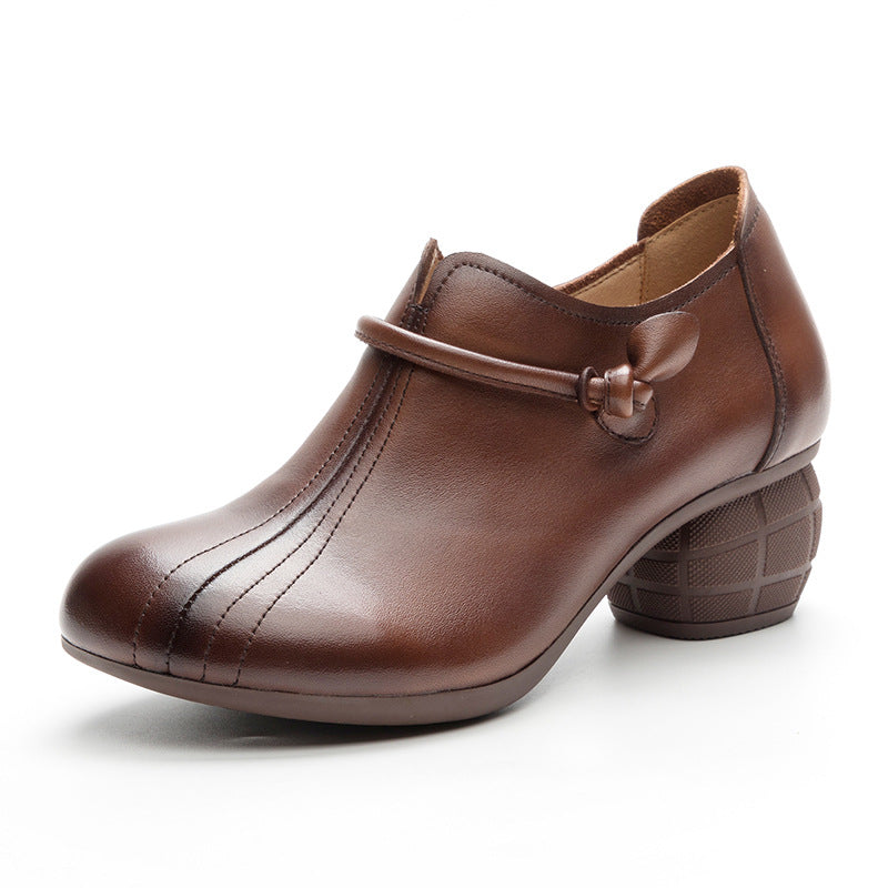 Women's Mouth Pumps Thick Mid Soft Bottom Retro Casual Shoes