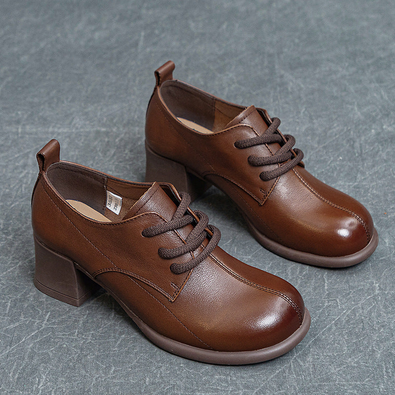 Women's Mid Soft Bottom Washed First Layer Cowhide Casual Shoes