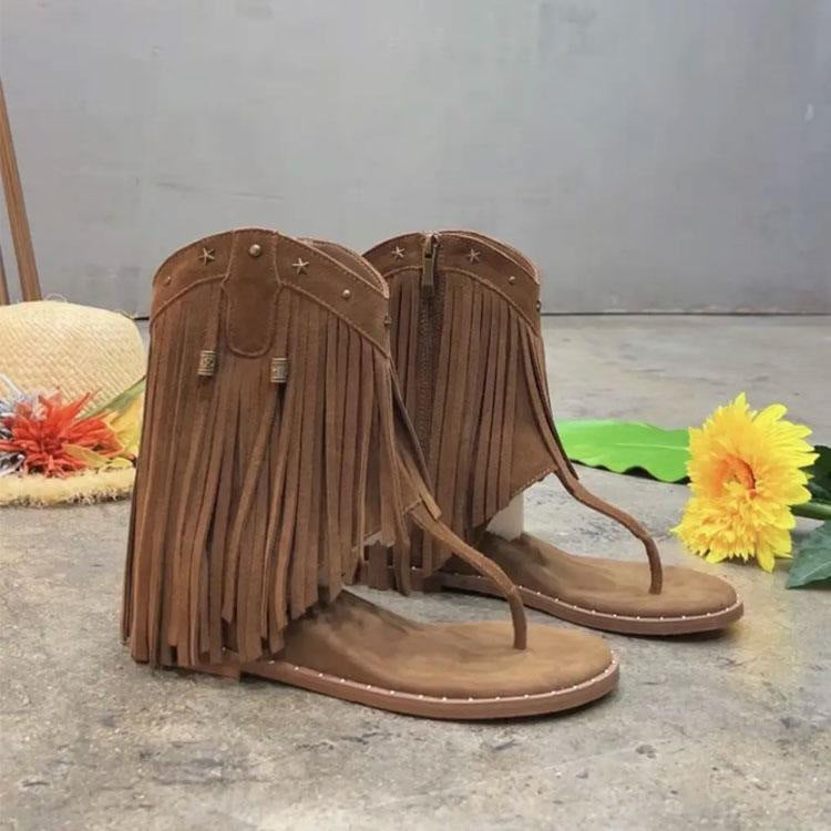 Women's Tassel Summer Open Toe Side Zipper Sandals