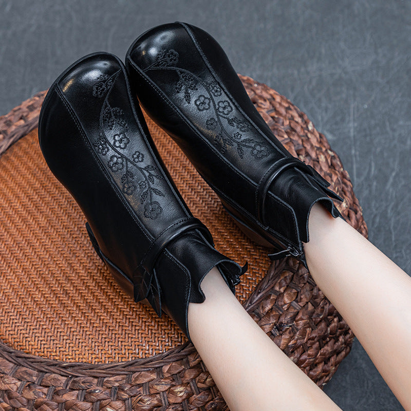 Women's Bottom Washed Top Layer Cowhide Retro Boots