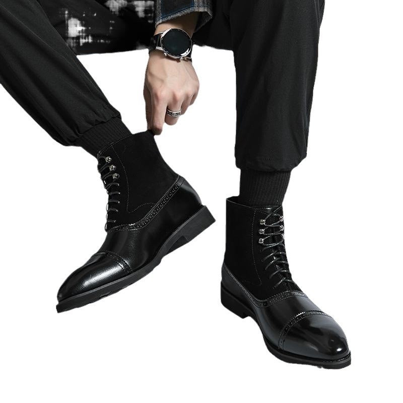 Men's High Style Business Middle Tube Fashion Large Size Personalized Brushed Men's Casual Leather Shoes