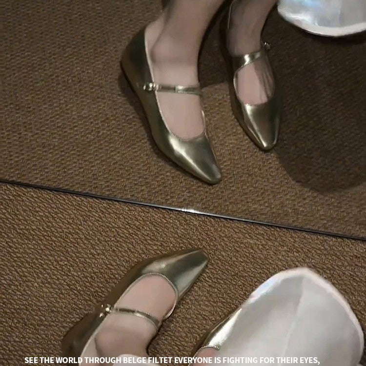 Women's Sheepskin Version French Gold Pointed Toe Women's Shoes