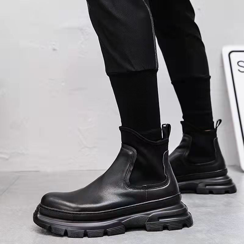 Men's Winter Genuine Thick Bottom Fleece-lined High Boots