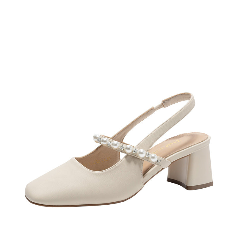Women's Outdoor Korean Style Pearl Versatile Single-layer Heels