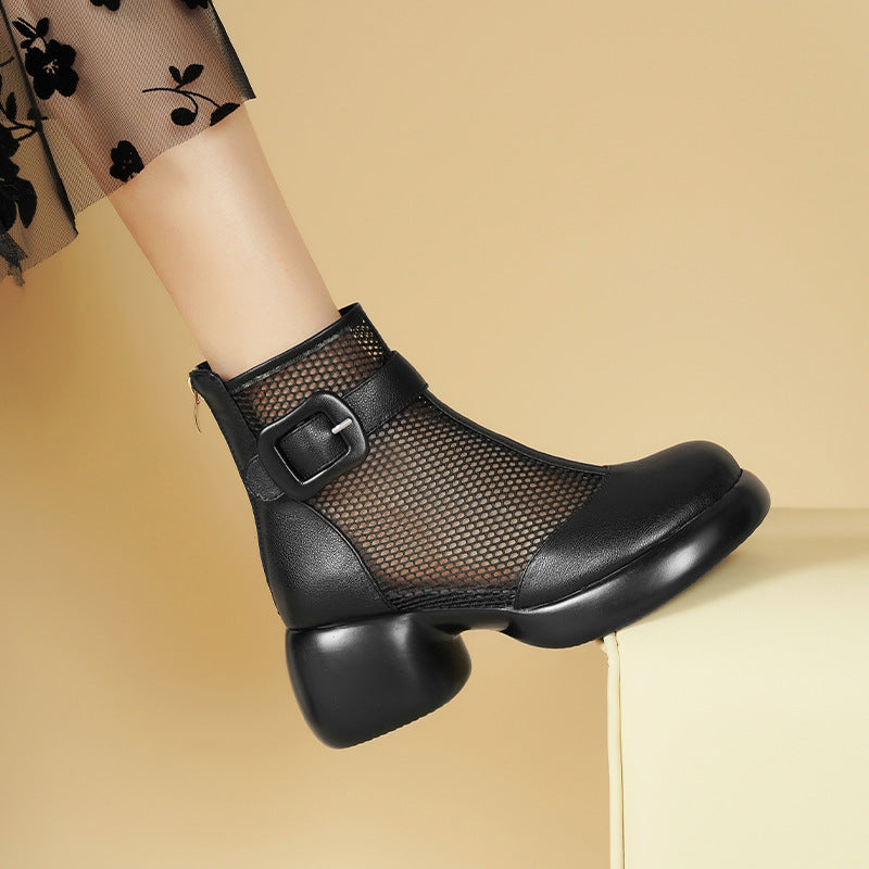 Women's Mesh Martin Thick Breathable Voile Hollow Booties Summer Sandals