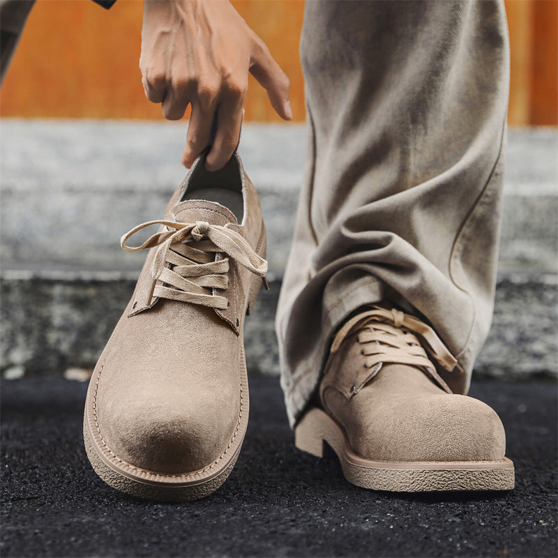 Men's Big Head Thick Bottom Increased Low Top Leather Shoes