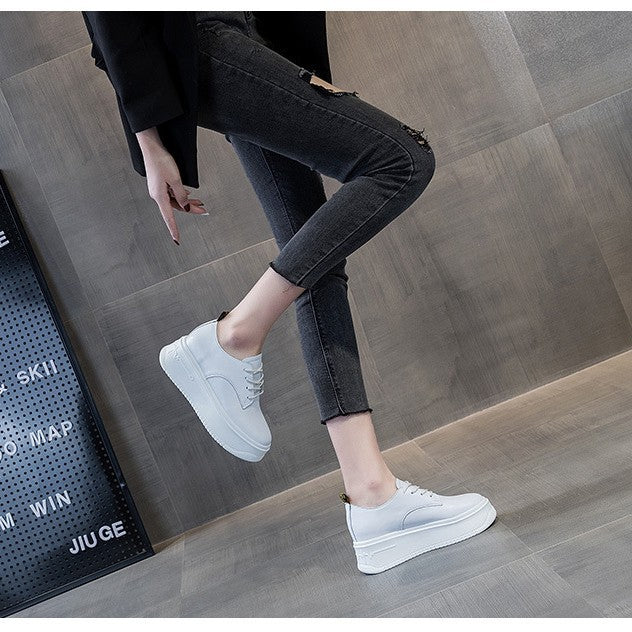 Women's Platform Muffin Height Increasing Insole Solid Color Red Single Tide Women's Casual Shoes