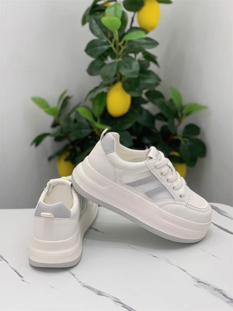 Women's Korean Style Platform White Summer Breathable Sneakers