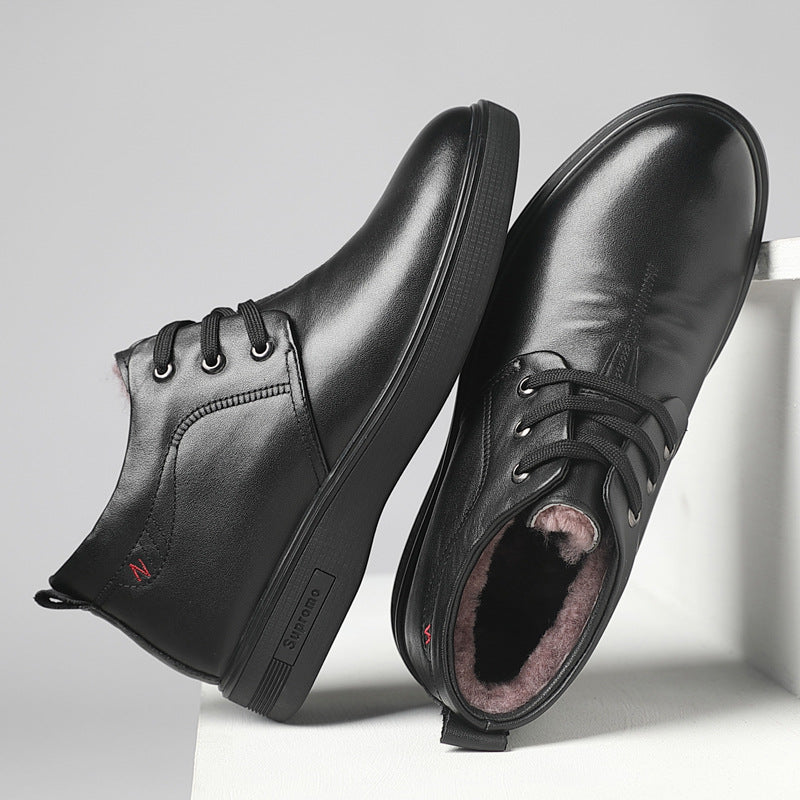 Men's Layer Cowhide Thick Real Wool Winter Men's Shoes