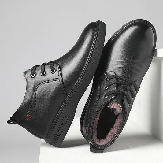 Men's Layer Cowhide Thick Real Wool Winter Men's Shoes