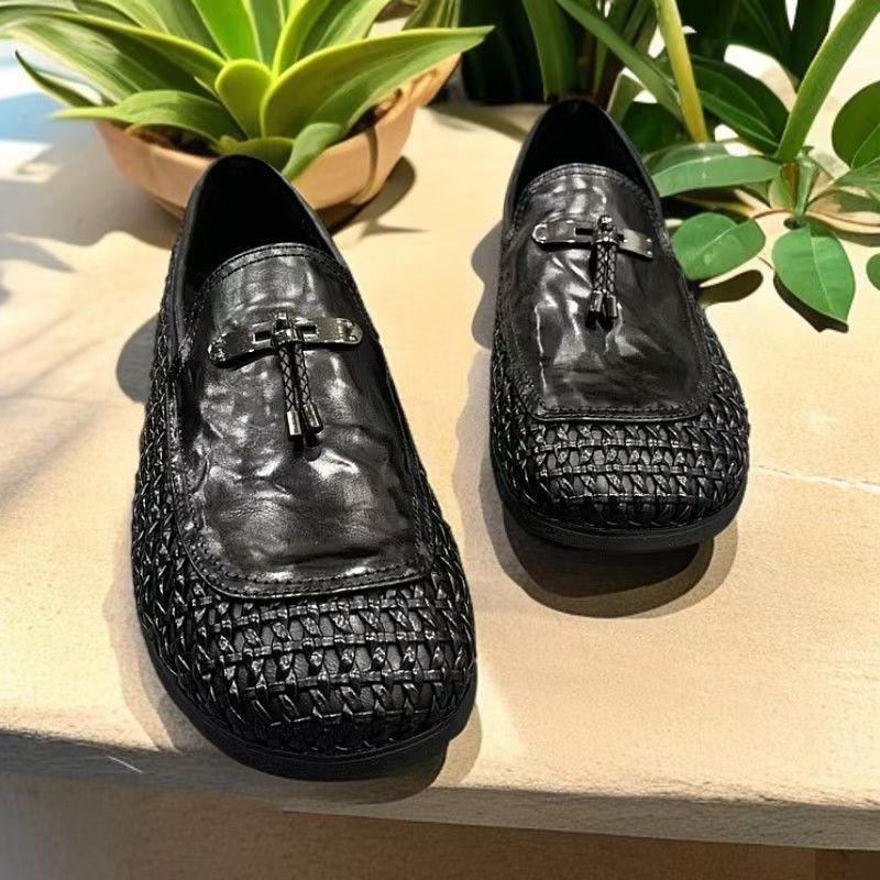 Men's Luxury Summer Handmade Woven Hollowed Breathable Loafers