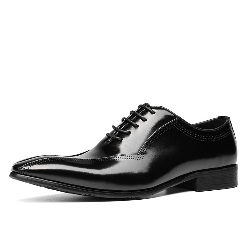Men's Top Layer Cowhide Slit Bead Polished Gentleman Leather Shoes