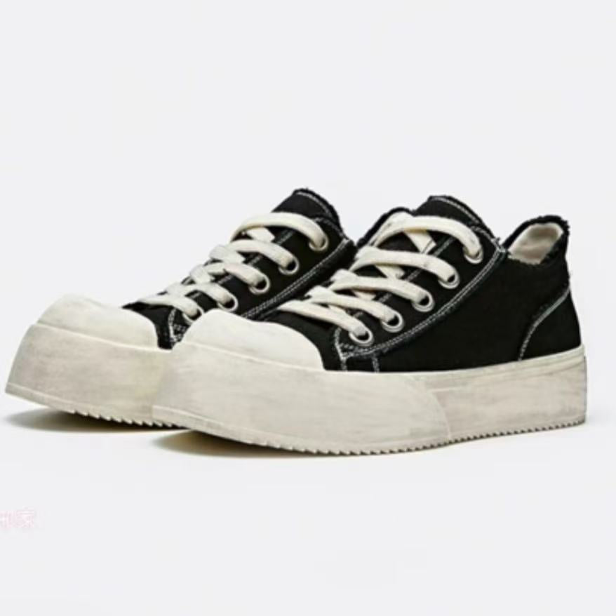 Women's & Men's Distressed Brushed Thick Sole Increased Commuter Sports Canvas Shoes