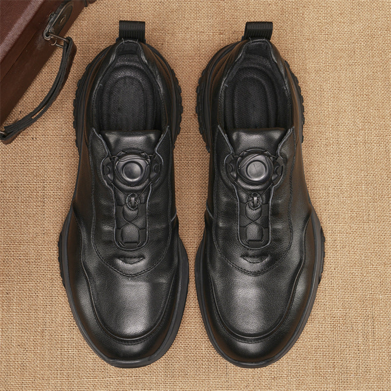 Men's To Match First Layer Cowhide Rotating Button Leather Shoes