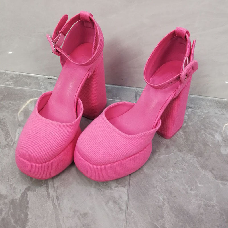 Women's Platform Chunky Closed Toe Barbie Pink Heels