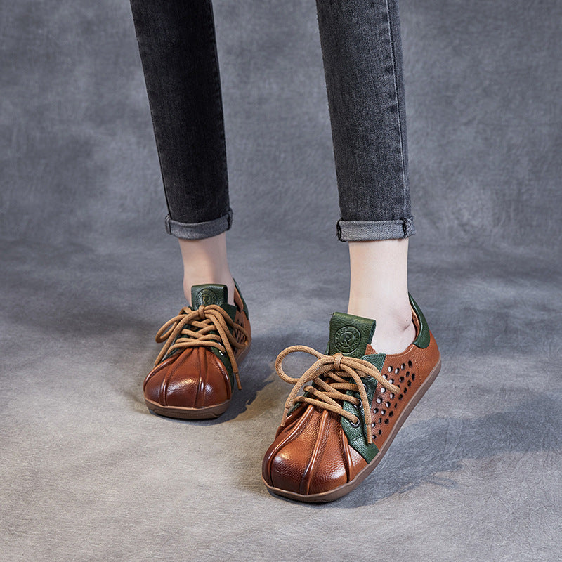 Women's Spring Retro Ethnic Style Color Matching Flat Mom Loafers