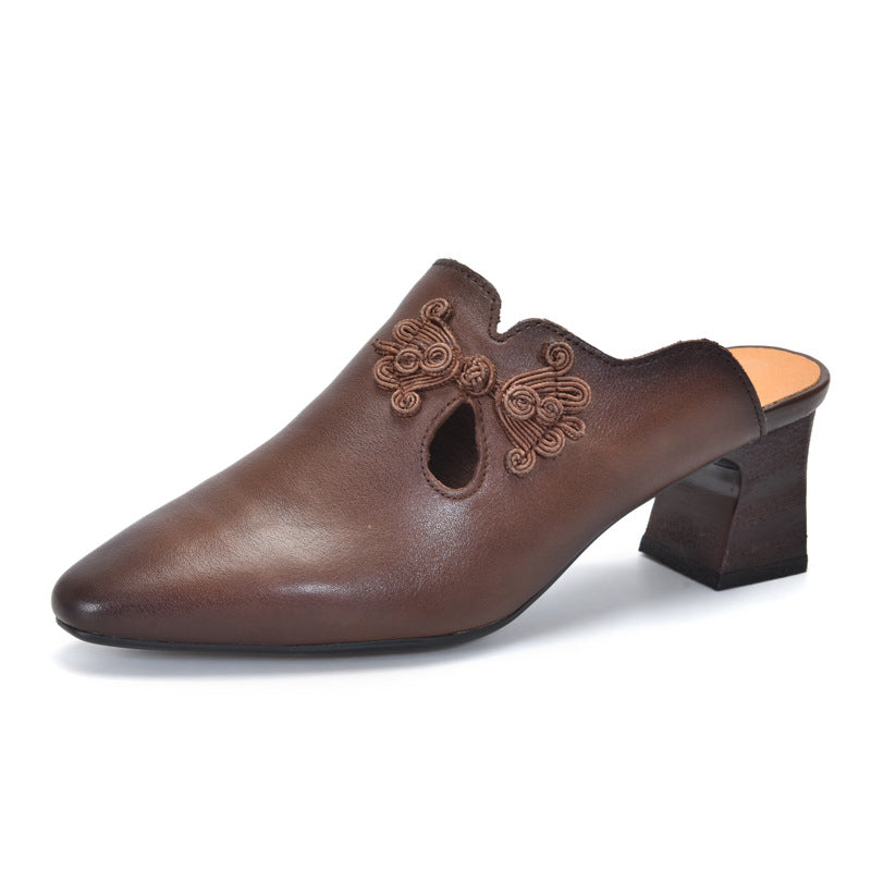 Women's Activity Price Pointed Toe Chunky Buckle Genuine Heels