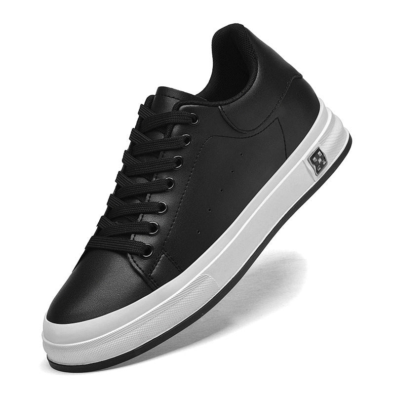 Men's Invisible Inner Height Increasing Lace Up White Fashionable Breathable Large Men's Board Shoes