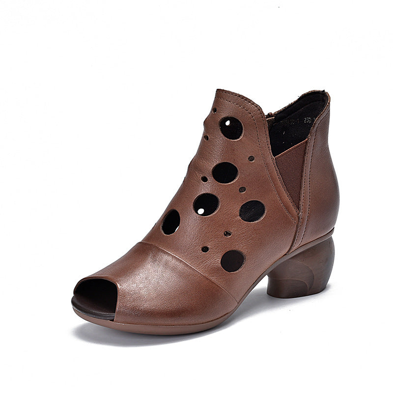 Women's Pairs Of High Genuine Hole Roman Sandals