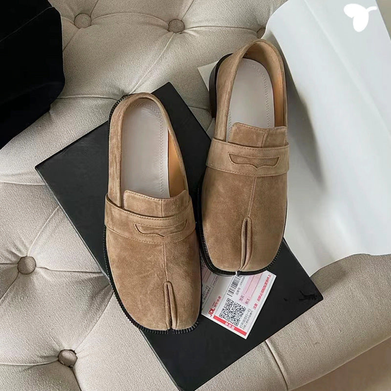 Women's Camel Slip-on British Retro Style Tabi Loafers