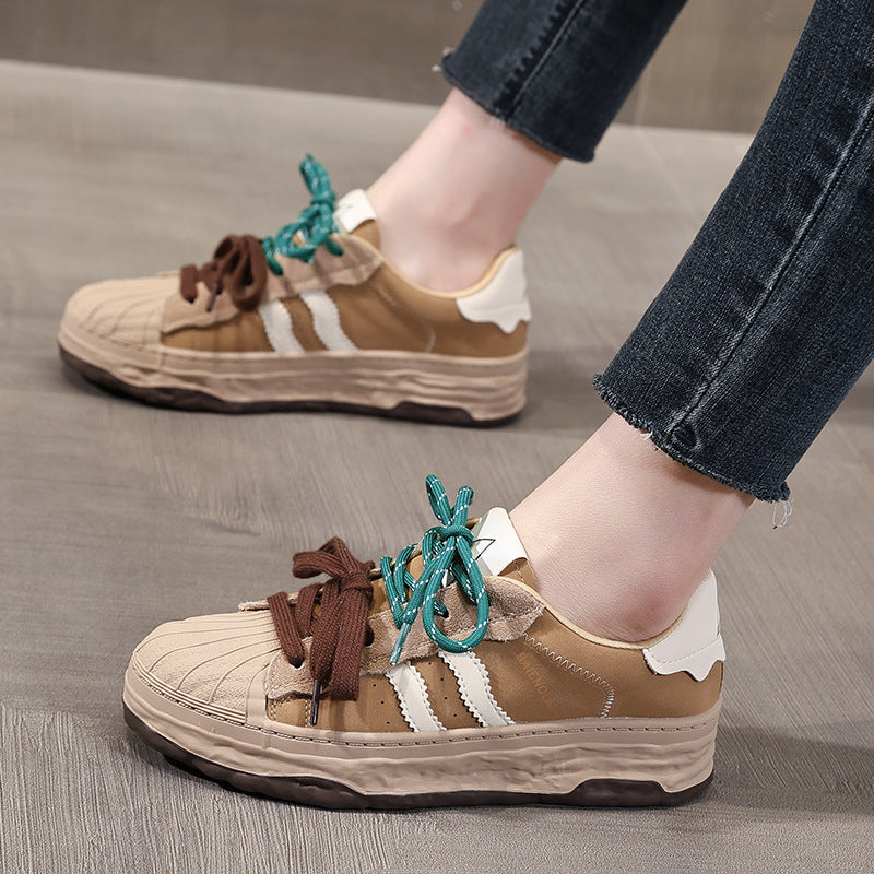Women's White Autumn Lightweight Shell Toe Thick Casual Shoes