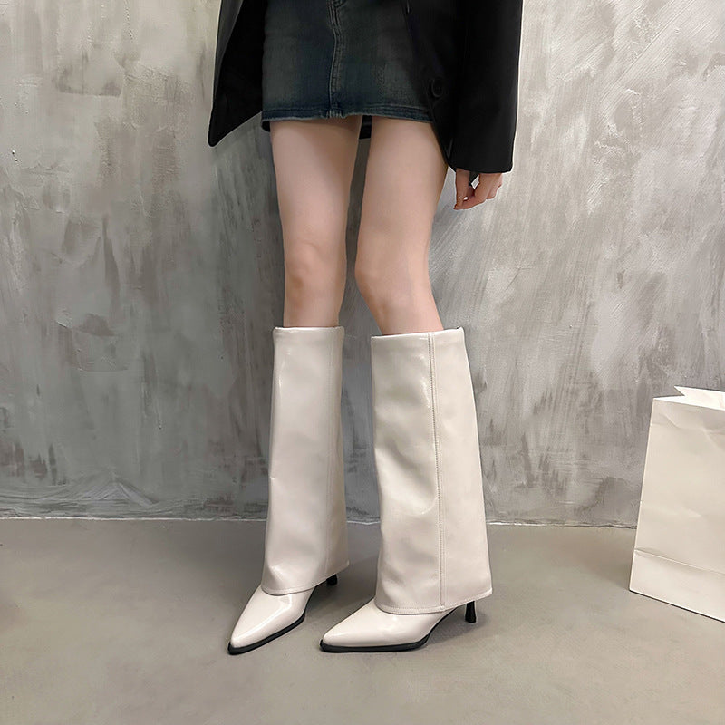 Women's Toe Stiletto Beige High Pantyhose Minority Boots