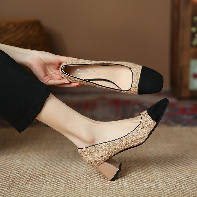 Women's Style Classic Square Toe Chunky High Low-cut Women's Fashion Shoes