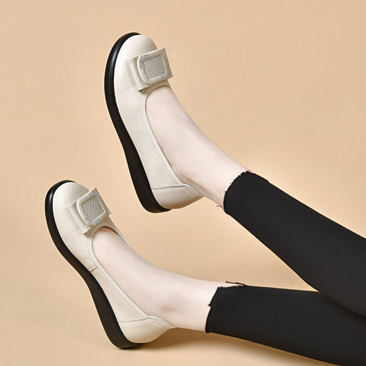 Women's Korean Buckle Low-cut Flat Comfortable Cowhide Loafers