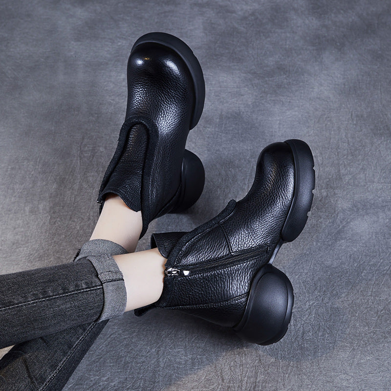Women's Thick-soled Retro Artistic Round Head High Side Zipper Boots