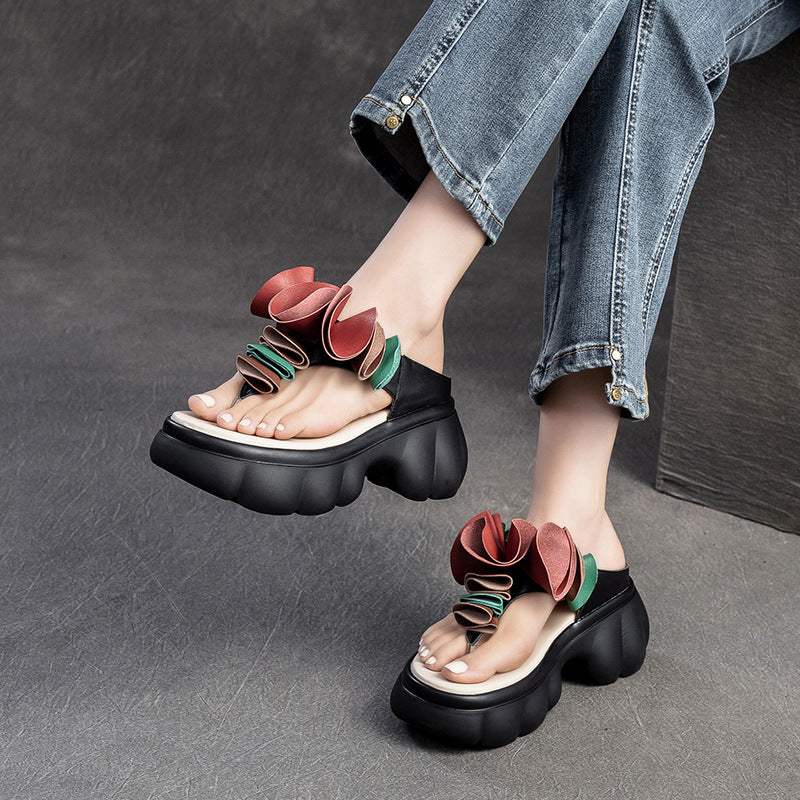 Women's National Style Flower Wedge Outdoor Comfortable Slippers