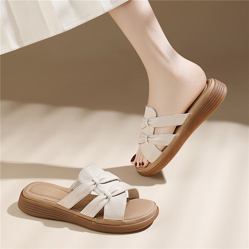 Women's Sheepskin Mom Summer Wear Soft Bottom Wedge Sandals