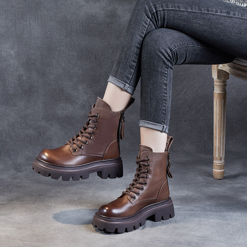 Back Zip Platform Middle Muffin Short Round Boots