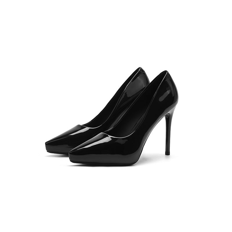 Women's Stiletto French Style Temperament Patent Inner Waterproof Heels