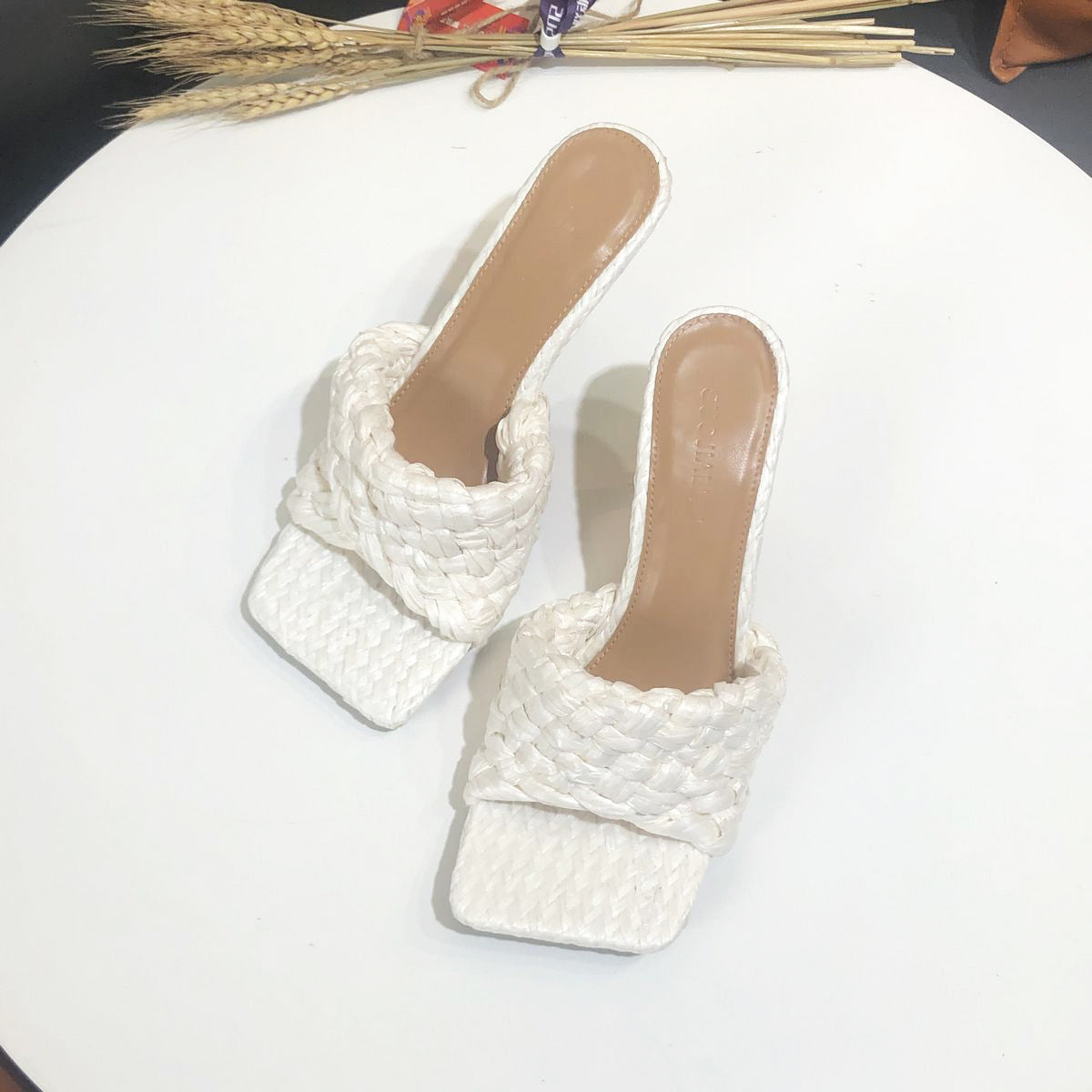 Women's Square Toe Woven High Hemp Rope Heels