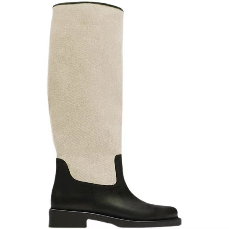 Matching Below The Knee Round Head Chunky Heels