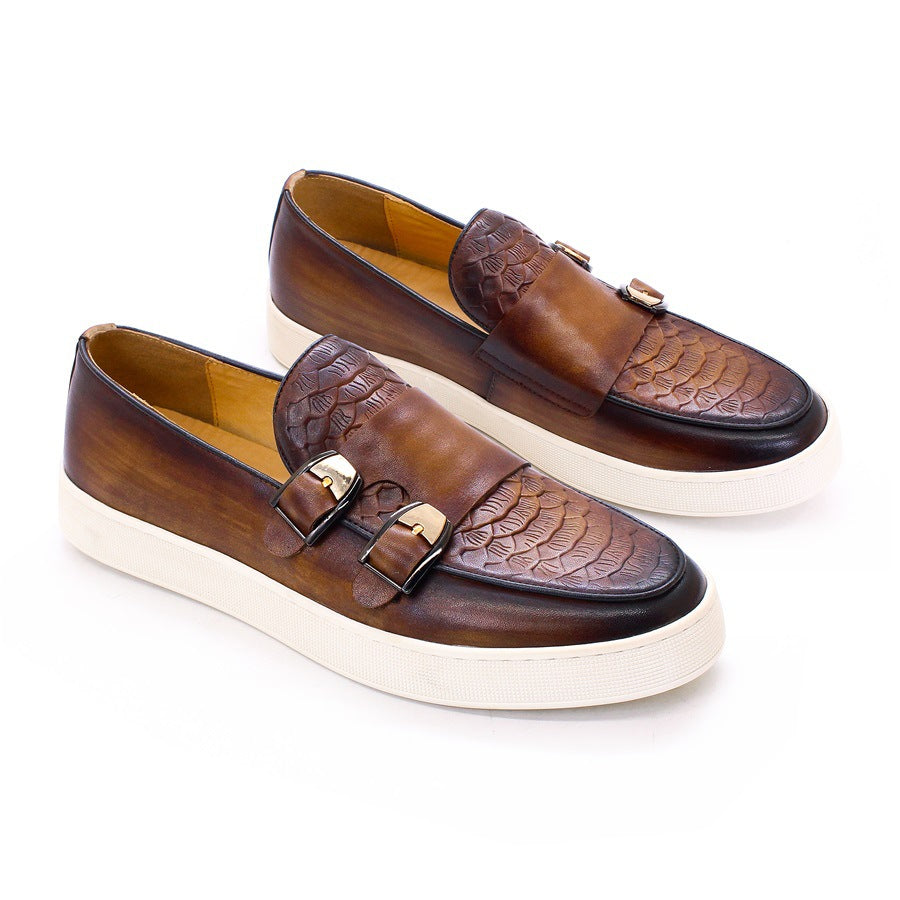Men's Double Buckle Authentic Comfortable Flat Everyday Leather Shoes