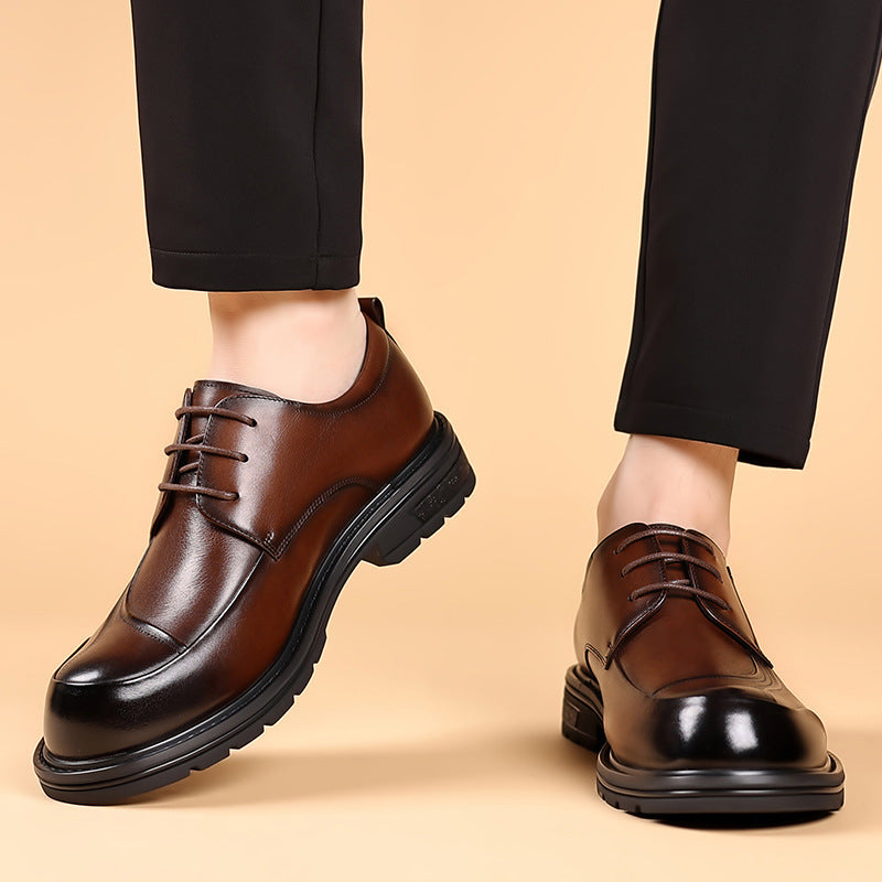 Men's First Layer Cowhide Business Commuter Big Head Leather Shoes