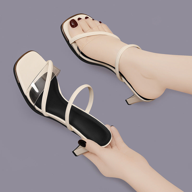 Women's Square Head Korean Style Transparent Summer Heels