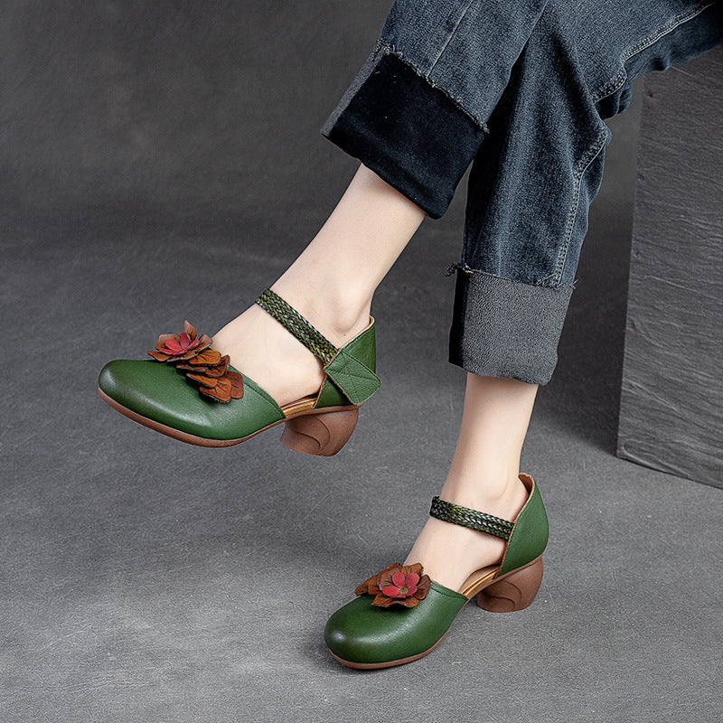 Cowhide Small High Retro Style Velcro Heels