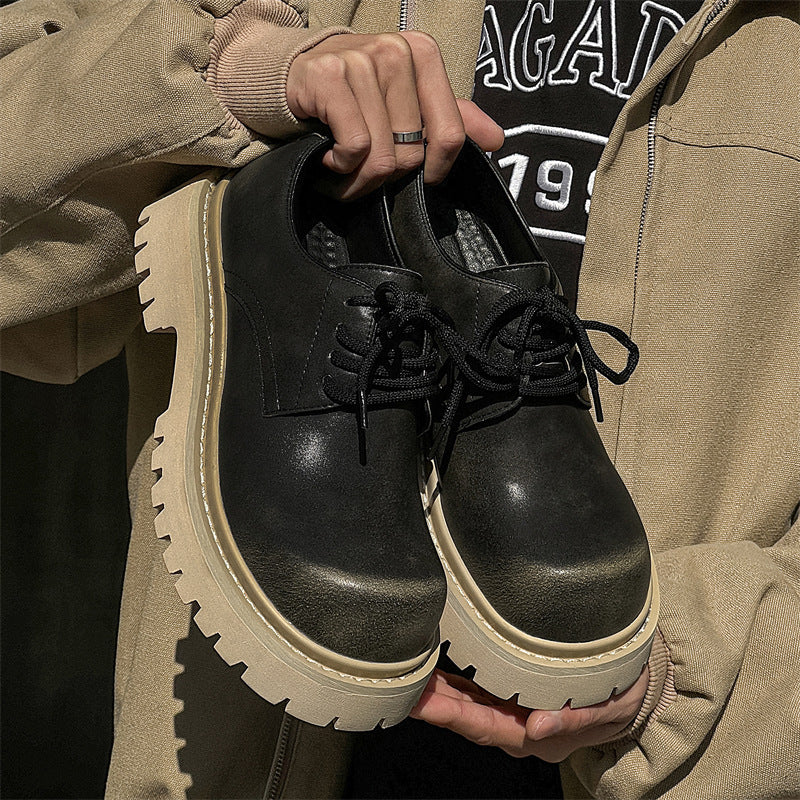 Men's Derby Thick Bottom Increased Mickey Big Head Leather Shoes
