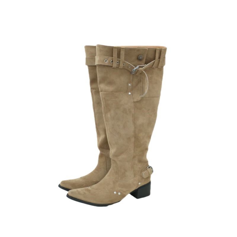 Women's Toe Large Tube High Pile Style Retro Western Boots
