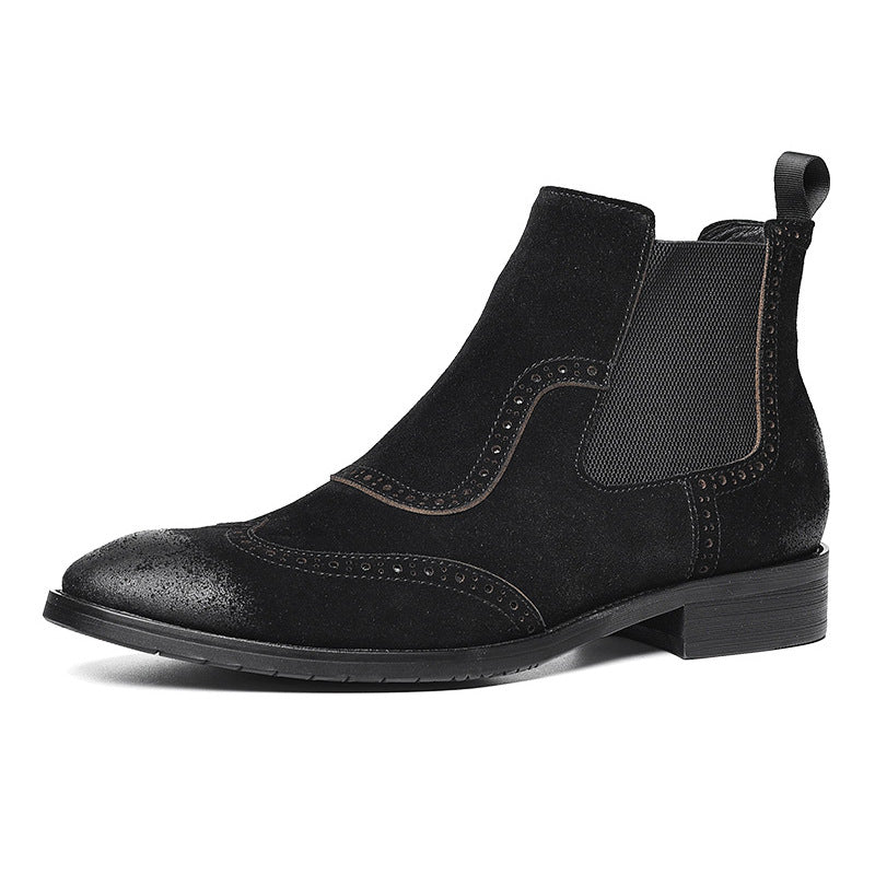 Men's Elastic Band Skin Suede Round Toe Boots