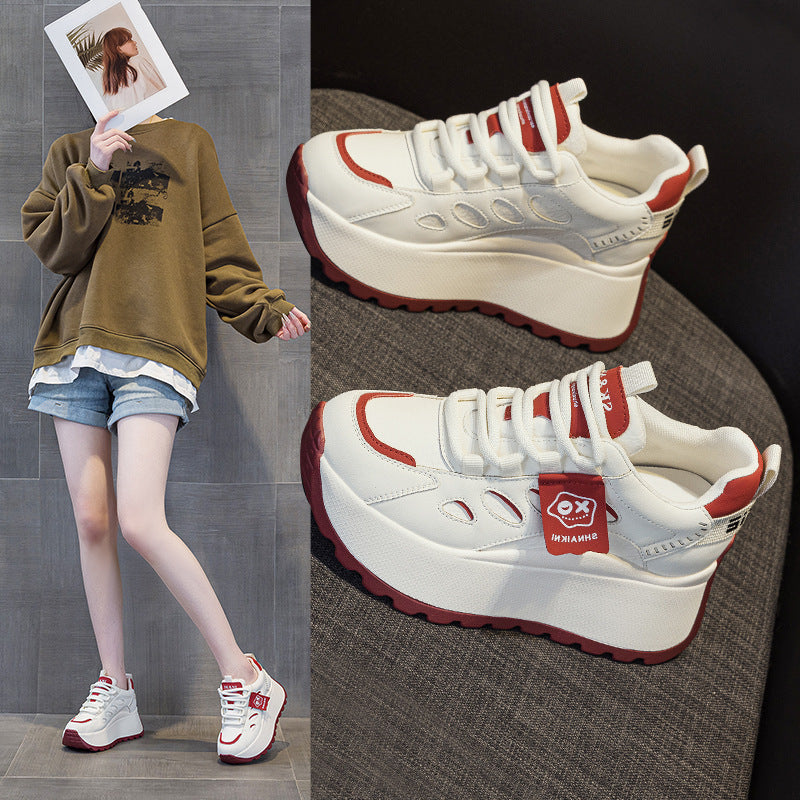 Women's Spring Height Increasing Insole Platform Dad Lace Color Block Small Men's Shoes