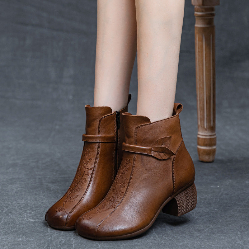 Women's Bottom Washed Top Layer Cowhide Retro Boots