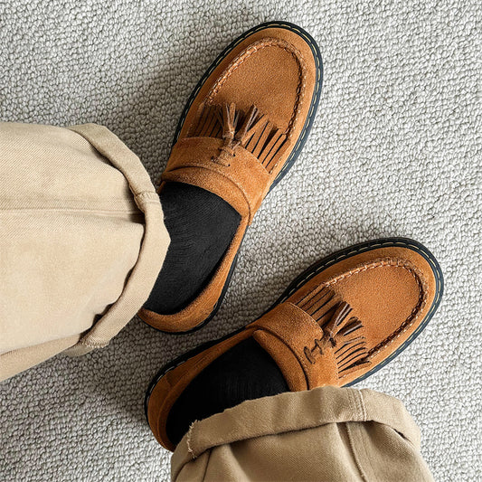Men's Woven Tassel Slip-on Suede British Derby Boots