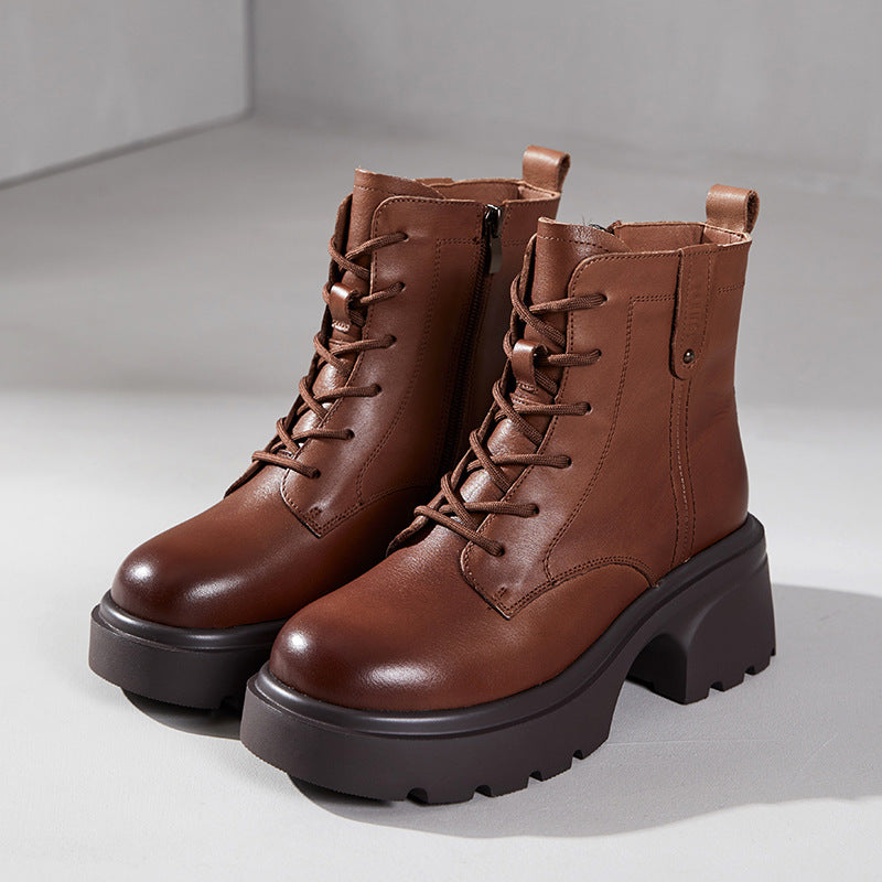 Women's First Layer Cowhide Martin Platform Genuine Boots