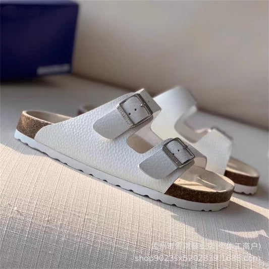 Women's & Men's Slope Cork Flat Toe Box Genuine Platform Slippers