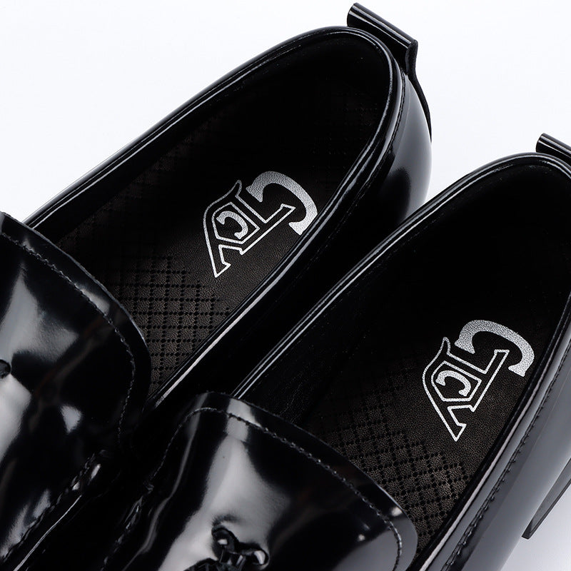 Men's Glossy Business Black Slip-on Cowhide Comfortable Leather Shoes