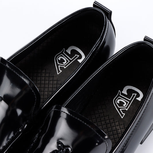 Men's Glossy Business Black Slip-on Cowhide Comfortable Leather Shoes