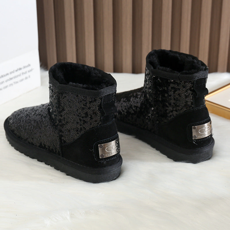 Women's Round Head Plus Veet Warm Short Fashionable Snow Boots